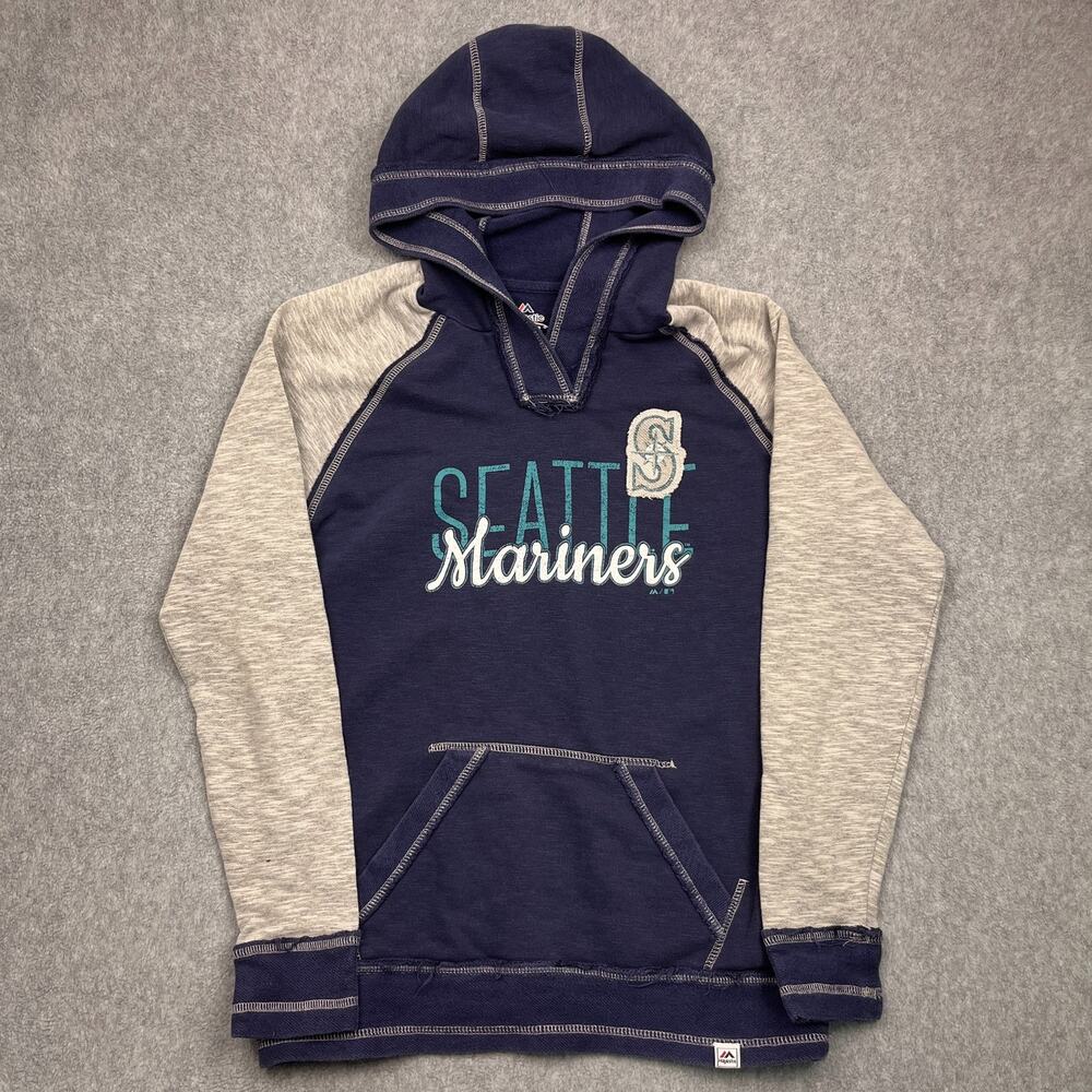 Majestic Seattle Mariners MLB Hoodie Womens Small Blue Pullover Sweatshirt